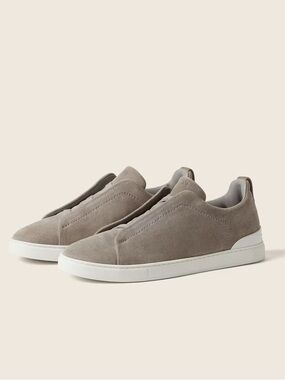 Men’s Zegna Grey Mélange Suede Triple Stitch Sneakers Size 10